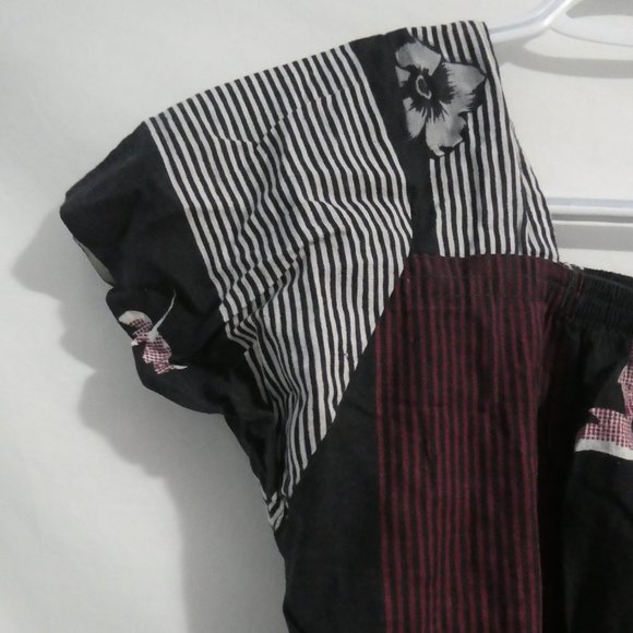 Handmade Patchwork Floral and Stripe Short Sleeve Square Neck Dress | BNWOT - Picture 3 of 14